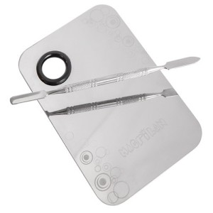 AC-03 PLACA E ESPATULA EM AÇO INOX P/MAQUIAGEM MACRILAN